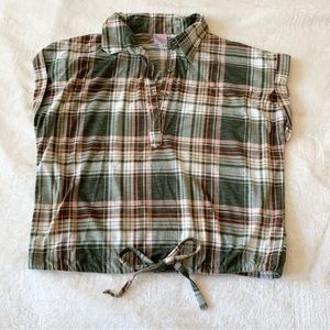 🧁 2 for $20 Checkered / Plaid green and brown crop top size Large